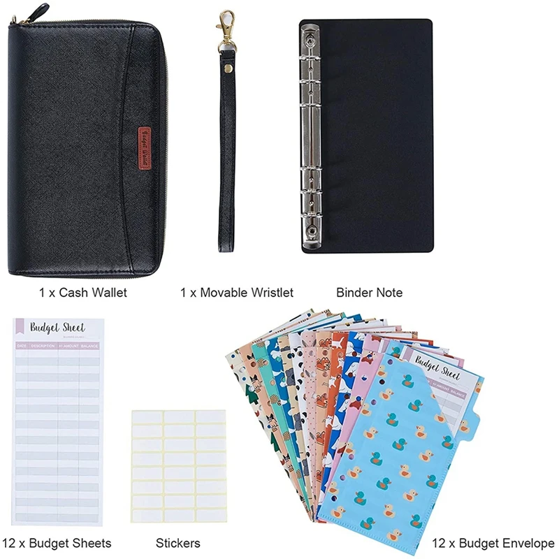 

Cash Envelope Wallet Planner Budget System Wallet, Waterproof and Lightweight, 12 Budget Envelopes with 12 Budget Sheets