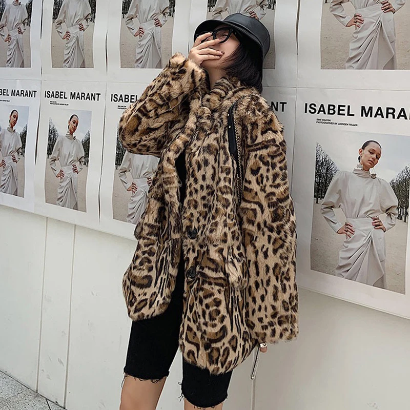 Womens tops and blouses real plus size 2020 winter coat Leopard print natural rabbit fur leather jacket women