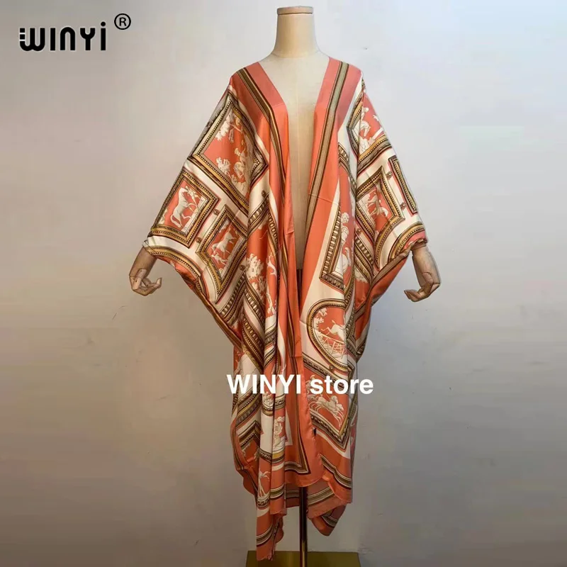 WINYI Middle East Sunmer Women Cardigan stitch Bohemian Dress Cocktail sexcy Boho Maxi African Holiday Batwing Sleeve Silk Robe