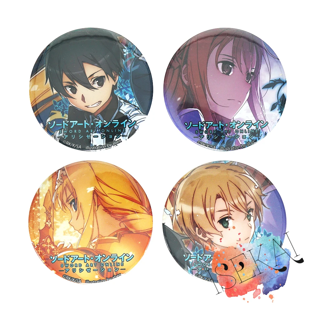 Меч искусство онлайн значок аниме SAO Kirito Kirigaya Kazuto Yuuki Asuna Alice Eugeo металлический
