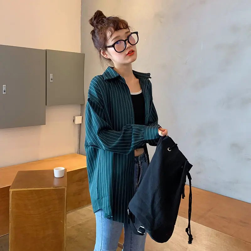 Женская свободная рубашка в полоску с длинным рукавом | одежда