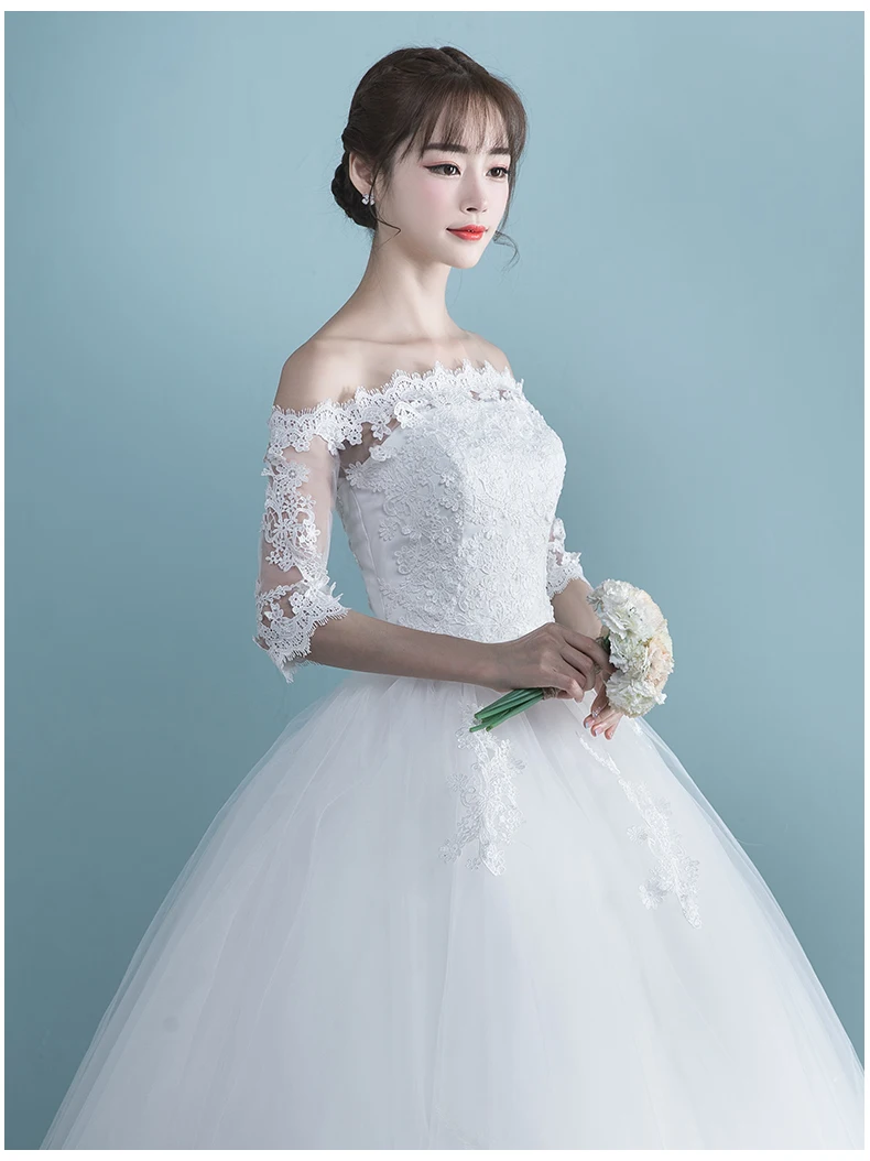 Vestidos de novia Новое свадебное платье с вырезом лодочкой для невесты с длинным рукавом простое бальное платье из тюлевой ткани большого размера Свадебные платья