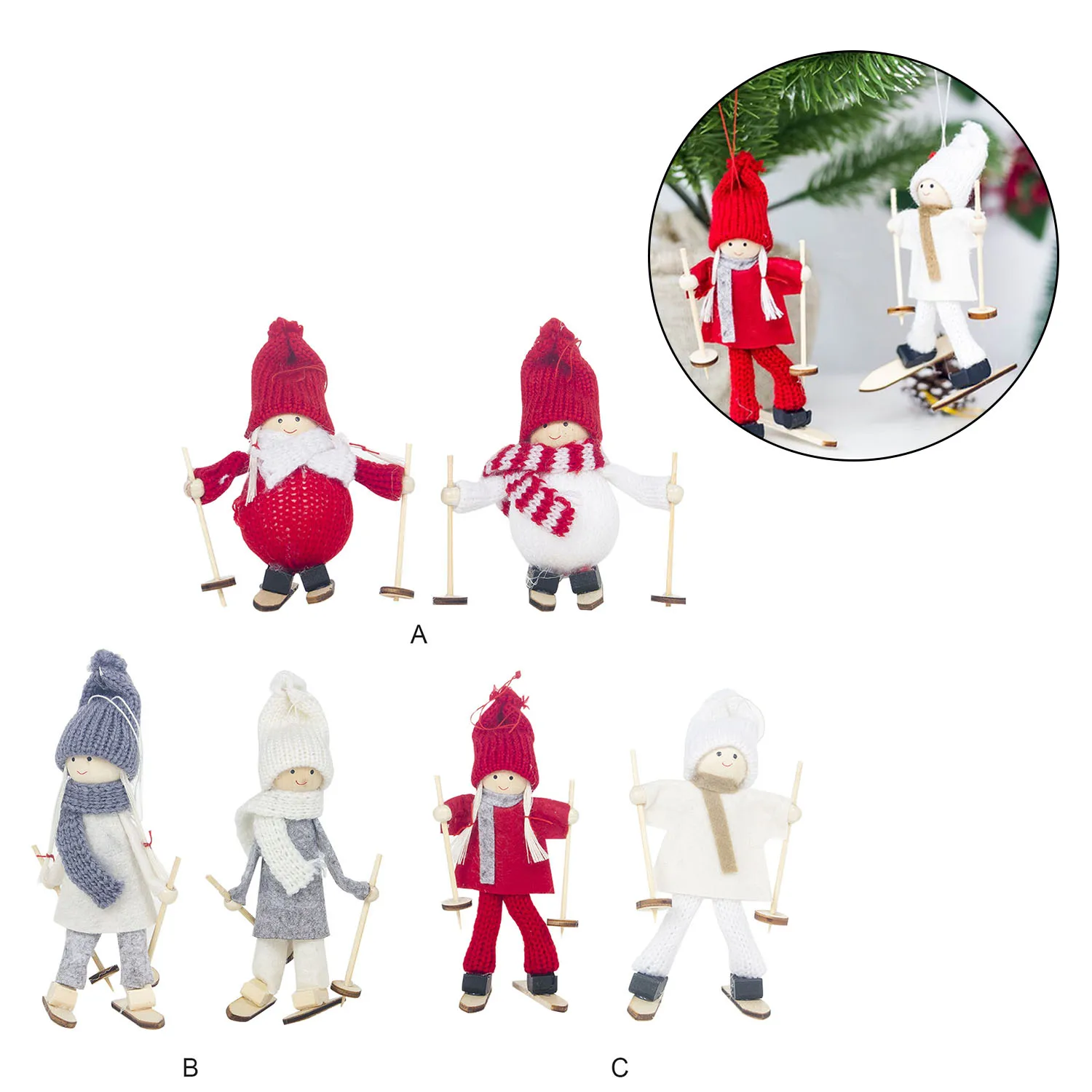 Behogar 2 шт маленькие милые рождественские шерстяные лыжные куклы висячие