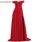 ANGELSBRIDEP с открытыми плечами для девочек-Вечеринка платья со стразами, Разделение Аппликация Шифоновое Платье Vestidos De Festa торжественное платье для выпускного вечера размера плюс