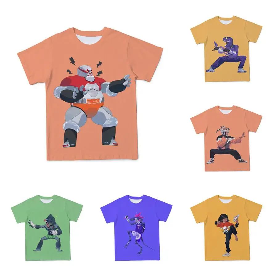 

Summer Top Funny Harajuku T-shirt Men's Hip Hop Chinese Elements Animal Round Neck Linen Children's Short Sleeve 100-6xl