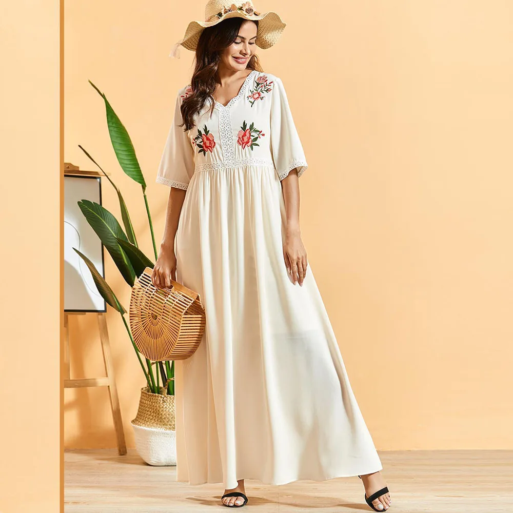 Siskakia/длинное платье в стиле пэчворк с кружевной отделкой богемное вышивкой