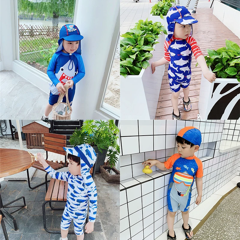 2020 Summer Baby Boy Swimwear One Piece Swimsuit UPF50+ Sun Protection Long Sleeve Infant Toddler Boys Swimming Bathing Suit | Детская