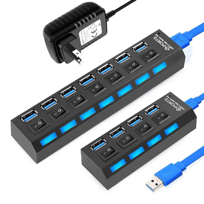 

USB 3,0 концентратор usb-хаб 2,0 USB разветвитель USB 3 Hab использование адаптера питания концентратор USB 3,0 4/7 порт расширитель Windows ПК Аксессуары для ...