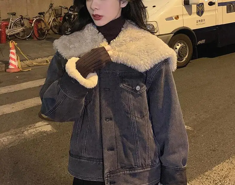 

Autumn Winter Girls denim Jacket Plus size Autumn clothes girl thick jean coat warm jean blouses sheep fleece uiy788g