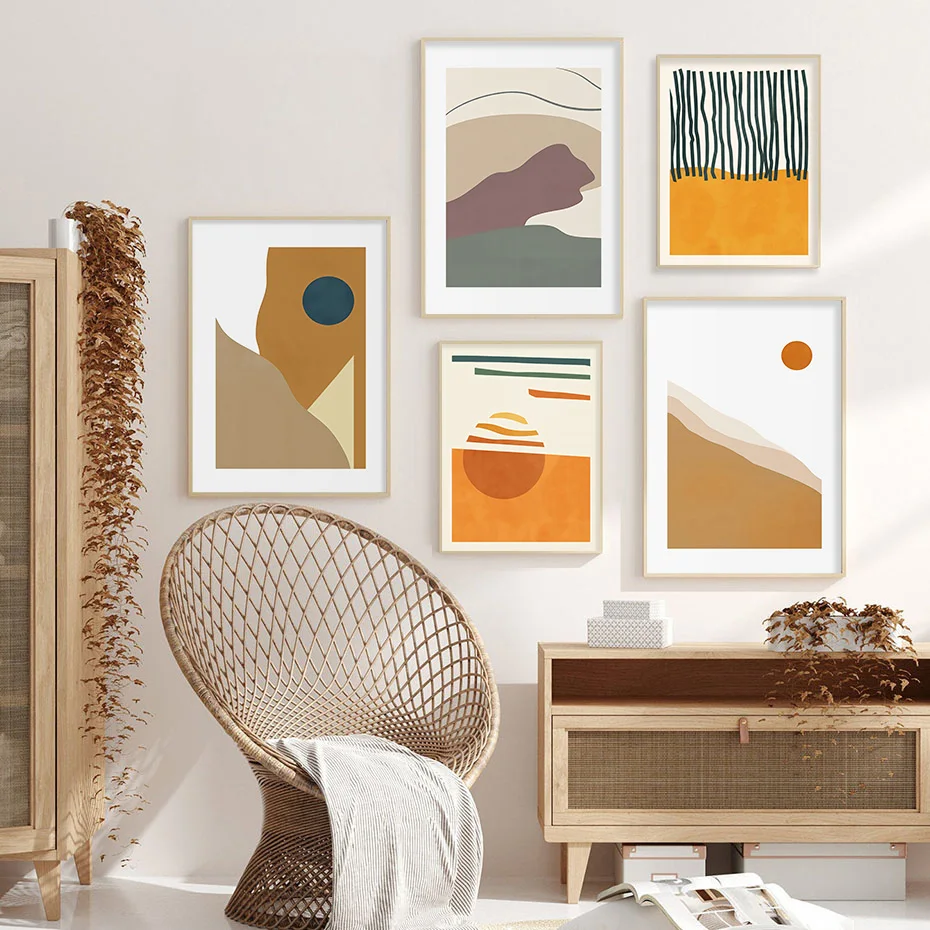 

Абстрактный геометрический полосатый закат солнце оранжевый постер холст картины пейзаж настенная картина Картина для гостиной домашний ...