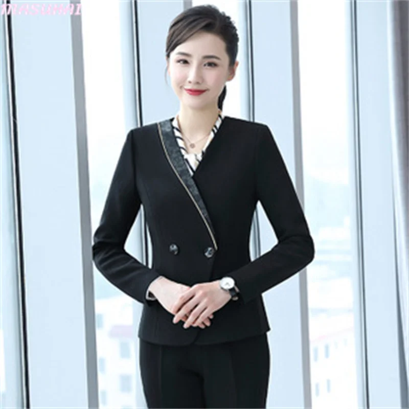 

MASUHAI Gold store spring and autumn female jewelry store sales staff dress skirt pants cashier professional work suit set