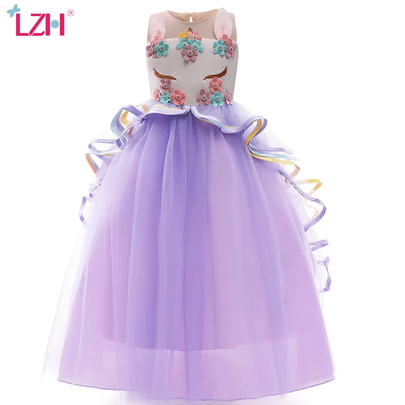 

LZH 2021 Unicorn Long Dress For Girls Sleeveless Children's Princess Dress 5-14 Years Girls Clothing New Party Costume For Kids