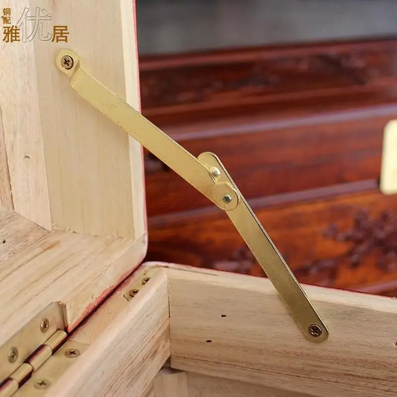 1set Gold woodwork hinge antique Close Lift Up Stay Support rod Hinges for wooden Box Cabinet Door Decor furniture accessories