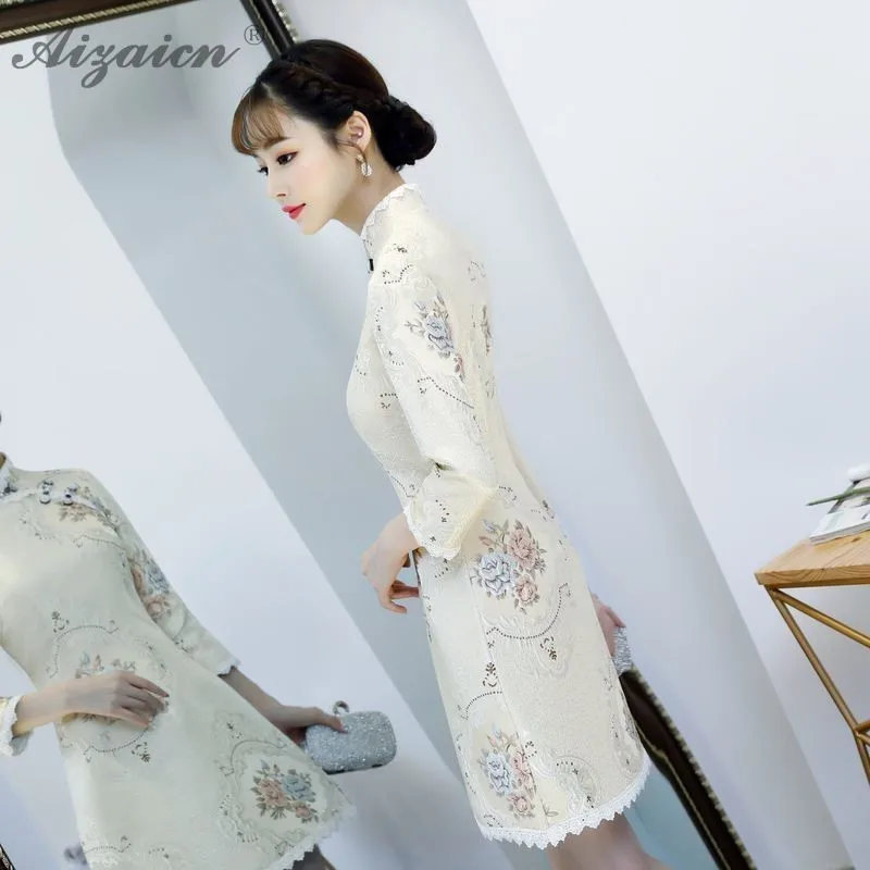 Высококлассное жаккардовое переплетение Cheongsam китайское модное китайское традиционное платье Qi Pao Восточный стиль платья с вышивкой Qipao зима