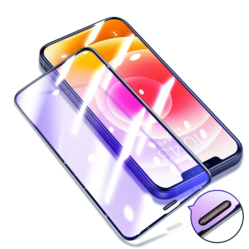 Anti Blue Light Screen Protector For iPhone 13 12 Mini 11 Pro Max X Xs Xr 8 7 6 6s Plus Tempered Glass Film With Dust Filter | Мобильные