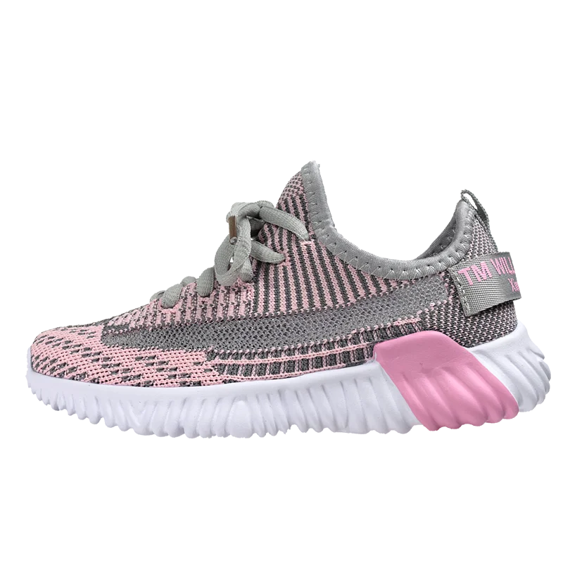 Розовый NIKEZI/семейная одежда для родителей и детей, для девочек и мальчиков, детская одежда, сетчатые вязаные Лоферы без шнуровки, кроссовки для бега Yeezys Air Boost - Цвет: Розовый