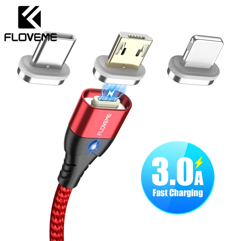 Магнитный кабель FLOVEME Micro USB Type-C для iPhone 11 Samsung быстрой зарядки и передачи данных 3 А