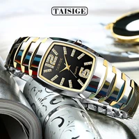 mens tungsten steel watches business casual 5atm 50m waterproof quartz watch inlaid rhinestone square wine barrel watches
