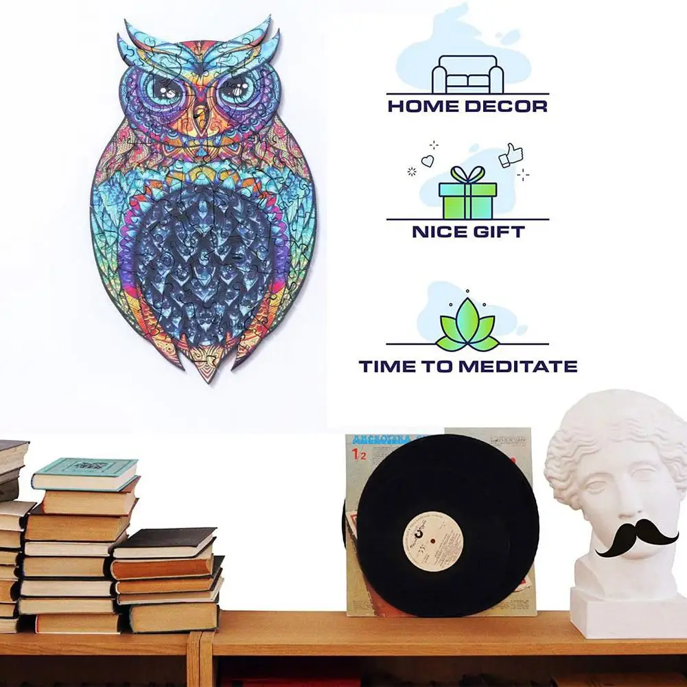 

Wooden Jigsaw Puzzle for Adults Children Kids DIY Wood Puzzles Each Piece Is Animal Mysterious Owl Design Interative Puzzle Toy