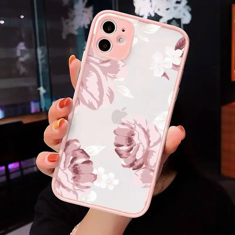 

Vintage flower rose Phone Cases matte transparent For iphone 7 8 11 12 plus mini x xs xr pro max cover
