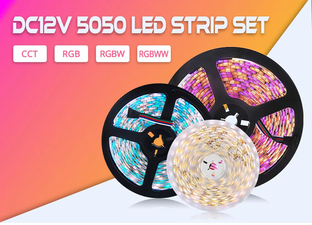 DC12V 5050 Светодиодная лента RGB RGBW RGBWW CCT 60 Светодиодный s/m 5 м с мини РЧ светодиодный контроллер и блок питания набор светодиодных лент