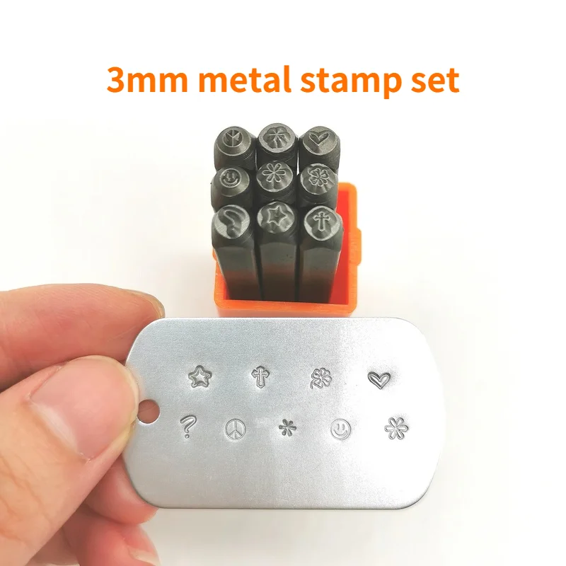 3MM Symbol Metal Stamping Kit 9pcs Pattern Steel Stamp Jewelry Punching Tool Leather Wood Silver Bracelet Tag Ring Custom Logo