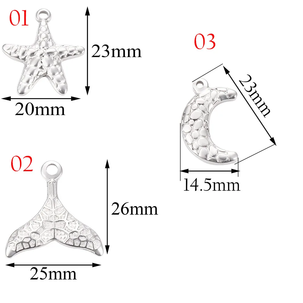 

10Pcs/Lot Stainless Steel Starfish Moon Whale Tail Charms Sea Animal Pendant For DIY Jewelry Making Bracelet Necklace Wholesales
