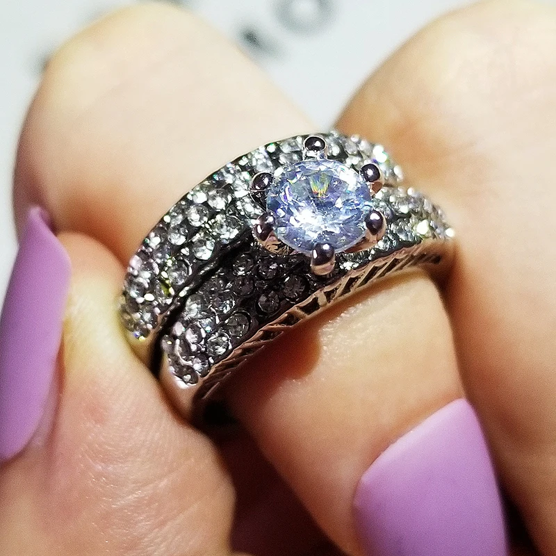 2022 Роскошный Круглый Свадебный комплект колец для невесты Подарок на годовщину