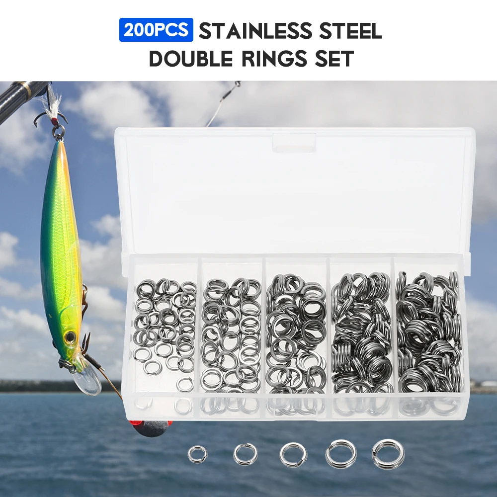 

200 Pcs Fishing Accessories Fishing Split Rings Set Stainless Steel Connection Ring Hook Lure Connectors Double Loops Crankbait
