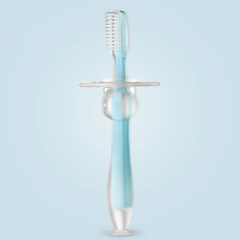 Cepillo de dientes de entrenamiento para beb&eacute;, cepillo de silicona suave con ventosa, cuidado bucal, mango encantador, 4 colores-2