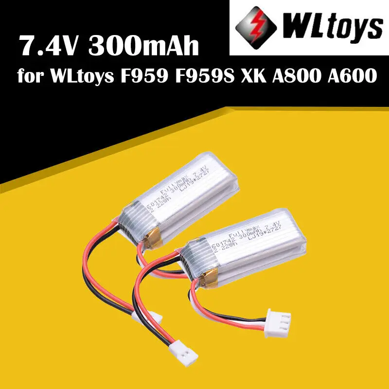 

Аккумулятор WLtoys для радиоуправляемых самолетов, батарея 7,4 в 300 мАч для F959 Aircraft XK A800, 2 шт.
