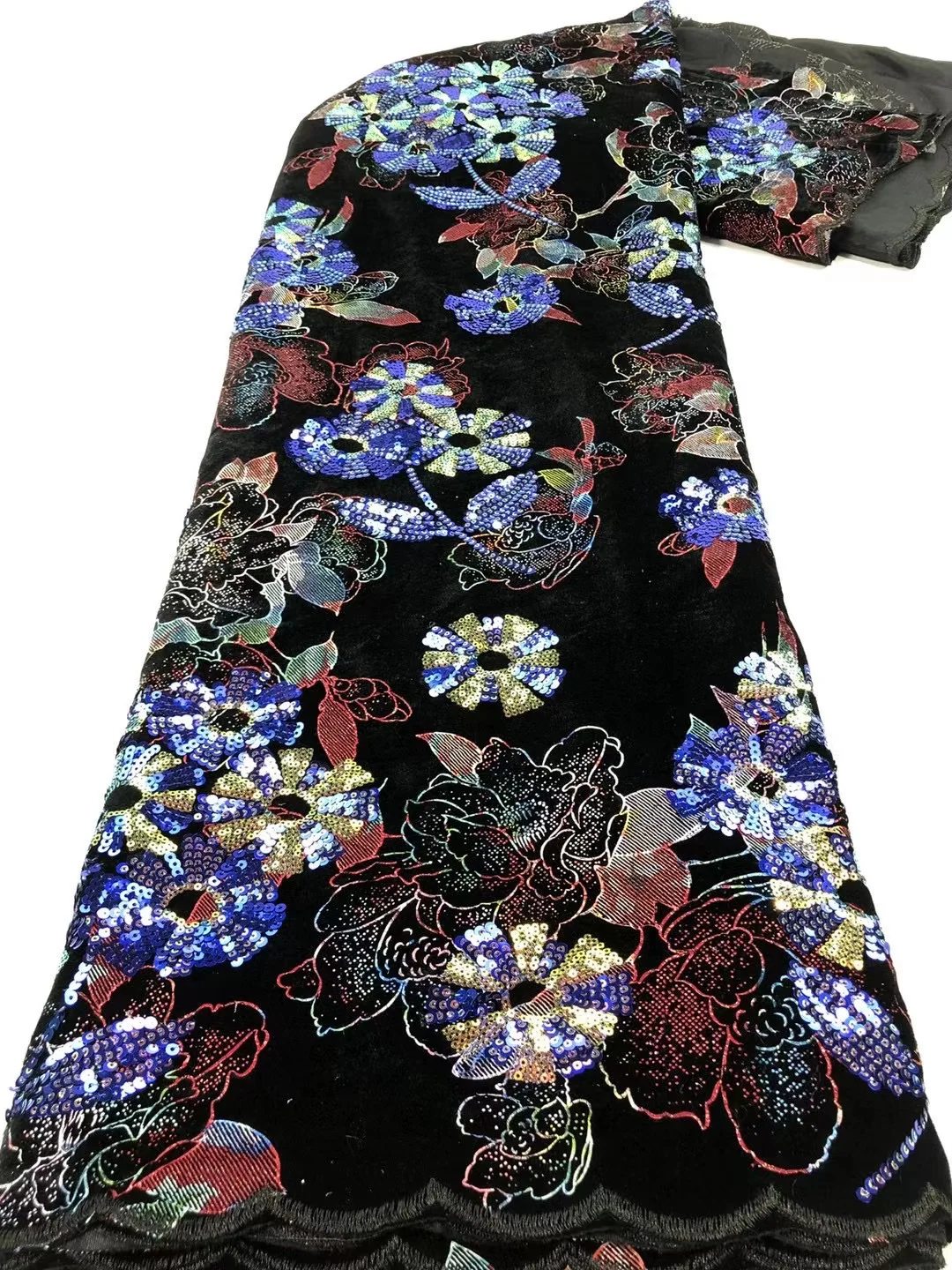 

African lace velvet embroidery sequin lace fabric 5 yards 2021 latest French fashion high quality lace fabric JJ-SZ0358