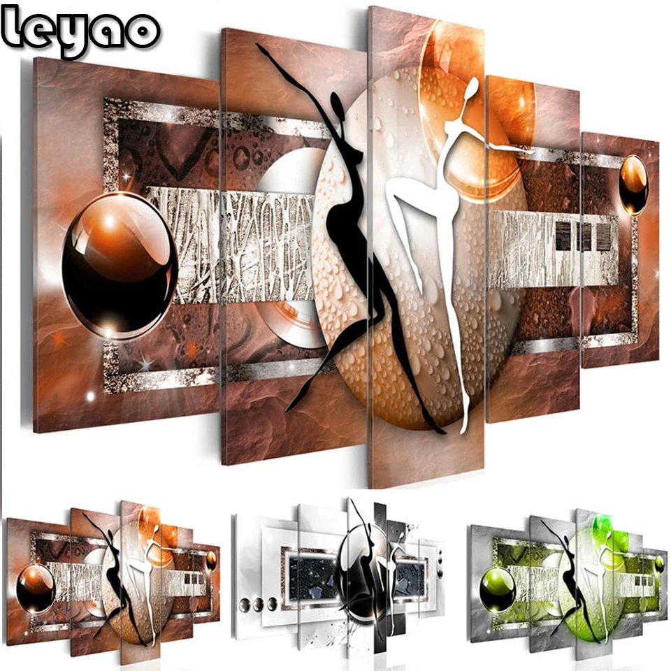 

Набор для алмазной живописи «сделай сам», домашний декор для спальни, 5 штук, красочные фигурки, рисование шариков, вышивка, абстрактная танц...