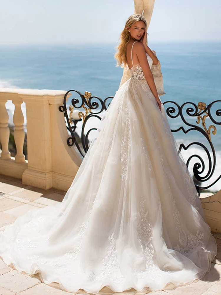 

Hi Shy Bride New simple wedding dress backless sleeveless design chiffon lace bride dresses princess dress plus size tailor-made