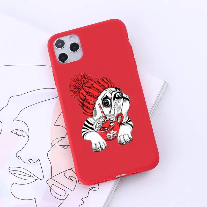 

Cute Bulldog Phone Case Red Candy Color for iPhone 6 7 8 11 12 s mini pro X XS XR MAX Plus