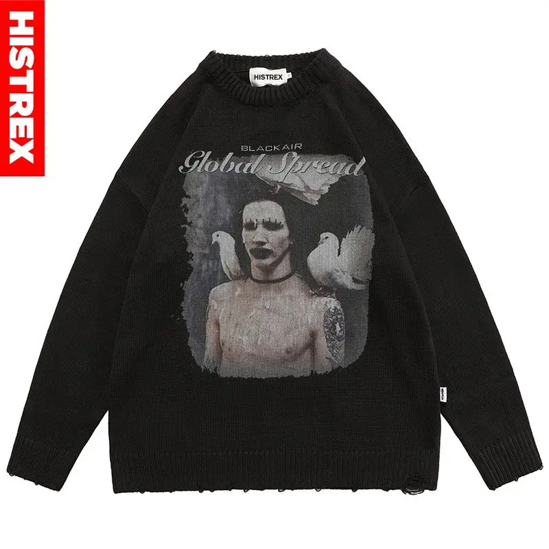 

HISTREX - Joker Dark Style Mens Sweater Casual Solid Brand Vintage PullCasual Long Sleeve Sweaters Men Women