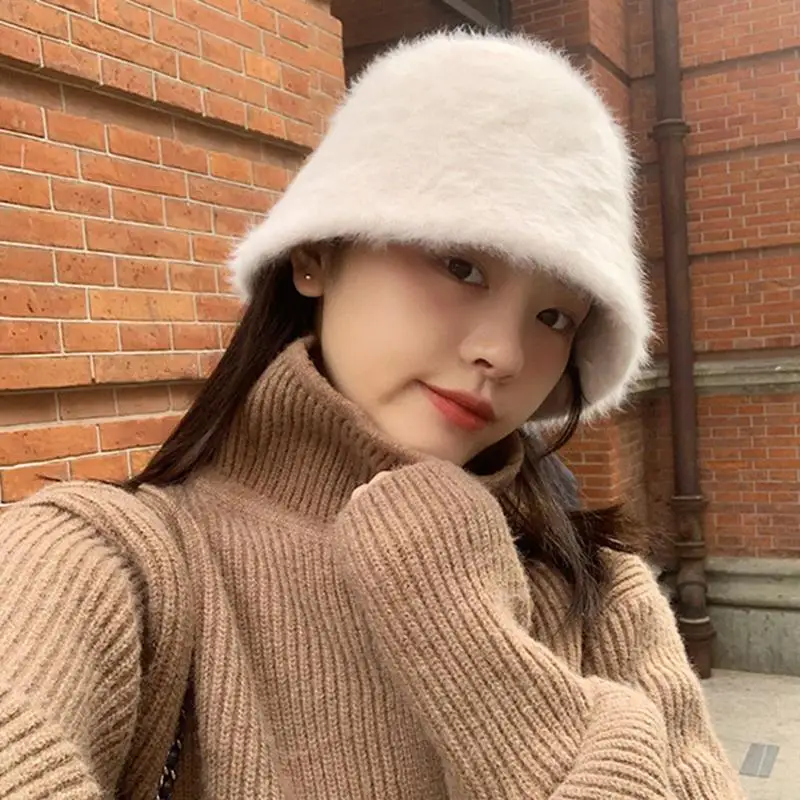 

Панама женская с имитацией кроличьего меха, плюшевая шапка для умывальника, теплая, для осени и зимы