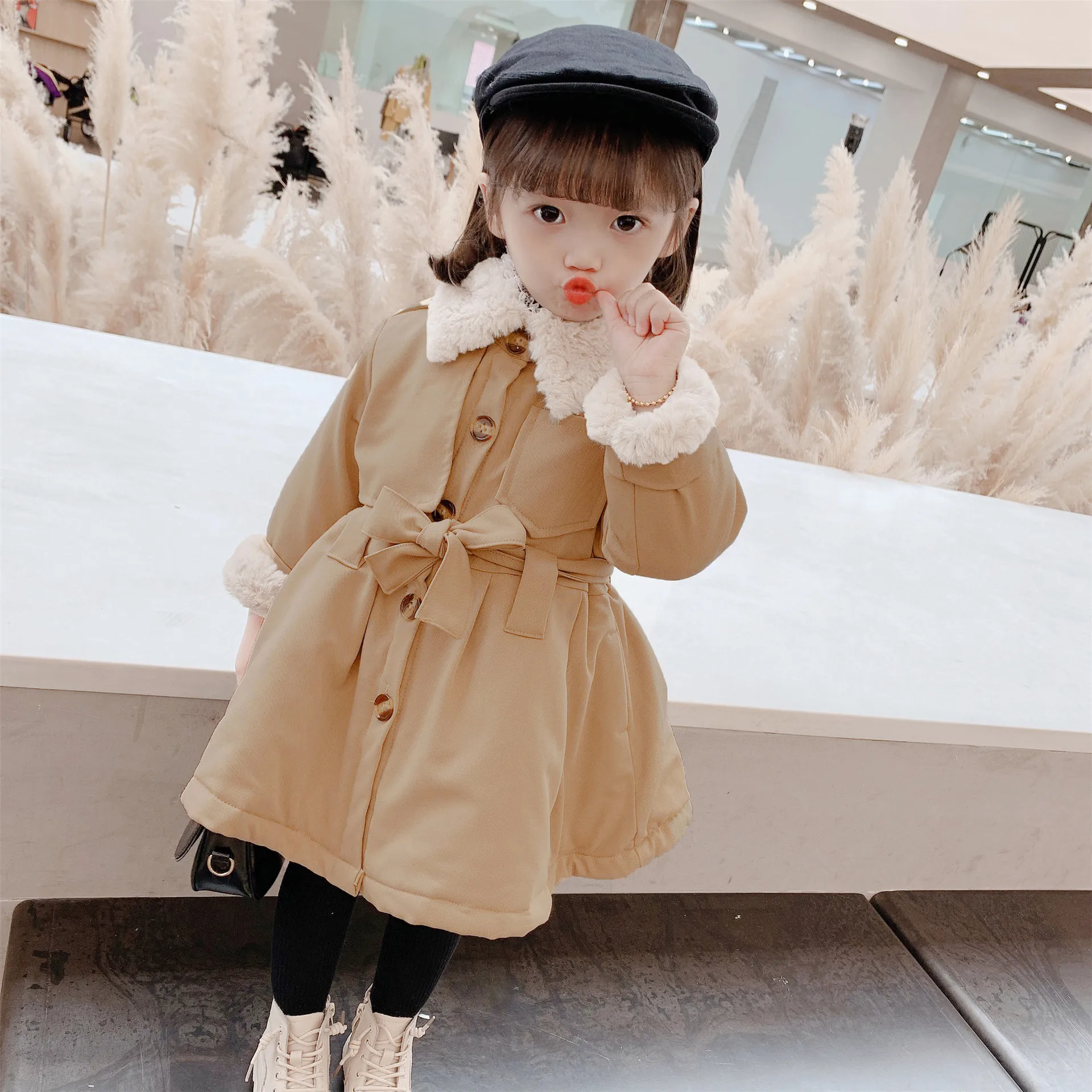 

Elegant Bowknot Coat Winter Spring Warm Girls Kids Plus Velvet Toddler Teens Tops Thicken Children Outwear School High Quality