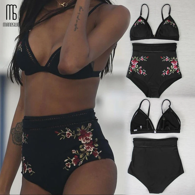 Manoswe новинка женское бикини с цветочной вышивкой летнее сексуальное v-образный