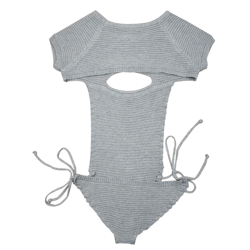 

New Sexy Backless Hollow Chest Underwear Women Erotic Lingerie Bodysuit Elastic Knitted Sweaters Female Virgin Killer Pullovers