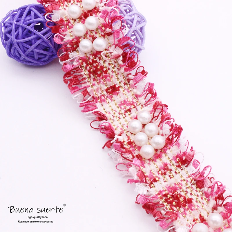 Белый жемчуг с бисером лента кисточками винтажная вышитая розовая кружевная