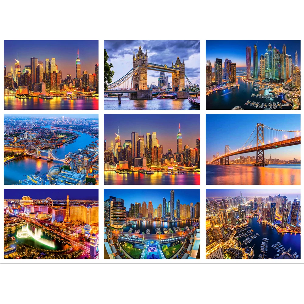 Городской Ночной вид Алмазная картина полная дрель квадратная/круглая 5D DIY