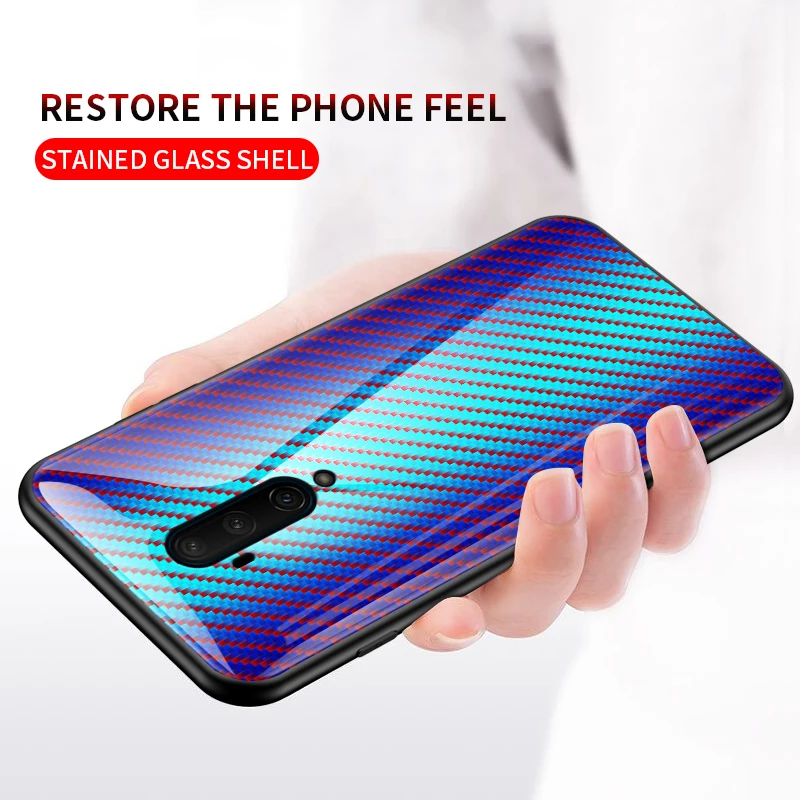 Luxury Carbon Fiber Tempered Glass Case OnePlus One Plus 7T Pro 7TPro McLaren Aurora gradient Protective Shell Phone Cover |