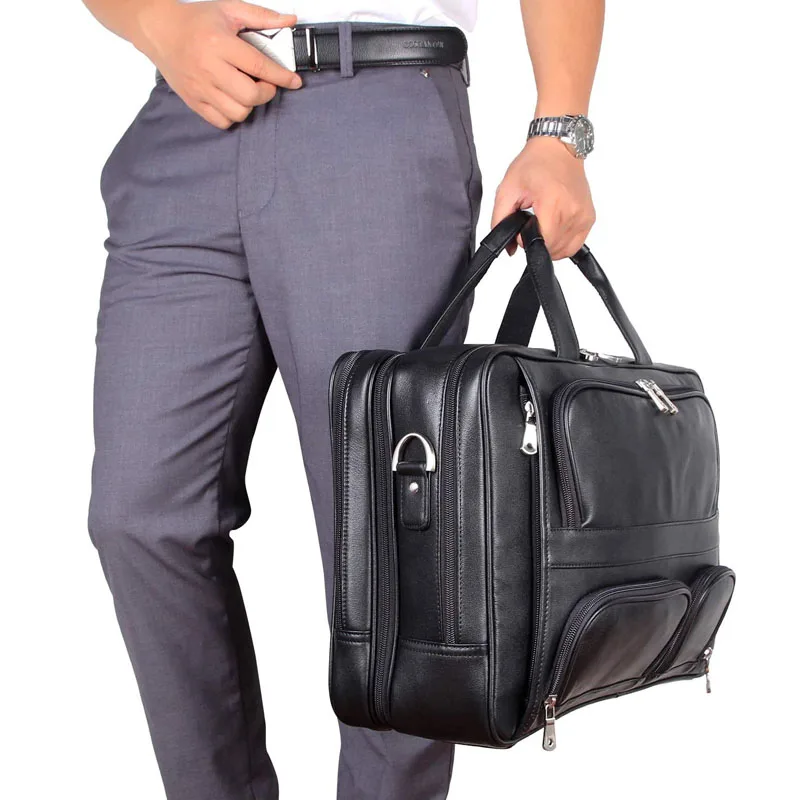 

Men's Cowhide Leather Briefcase Men Portfolio Business Travel Shoulder Office Laptop Bag 17 15 Folder For Documents A4 Handbag