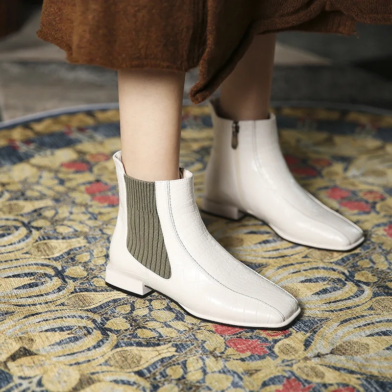 

Женские офисные Ботинки Челси, белые вечерние тинки на высоком каблуке, с острым носком