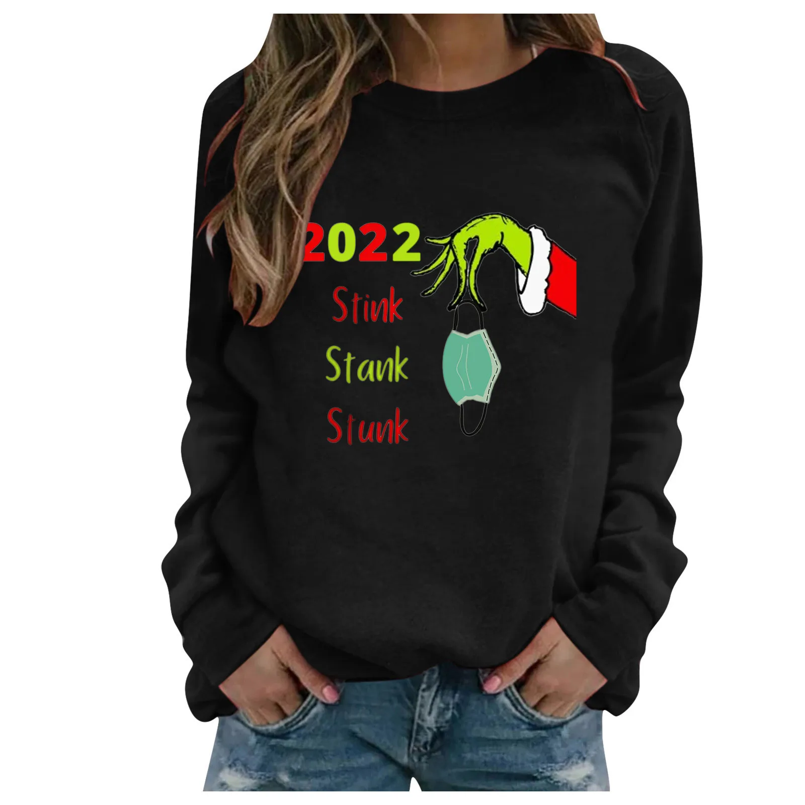 

Свитшоты в стиле Харадзюку, Женский Повседневный пуловер с круглым вырезом и длинным рукавом, свитшот с рождественским принтом вора, свитшо...