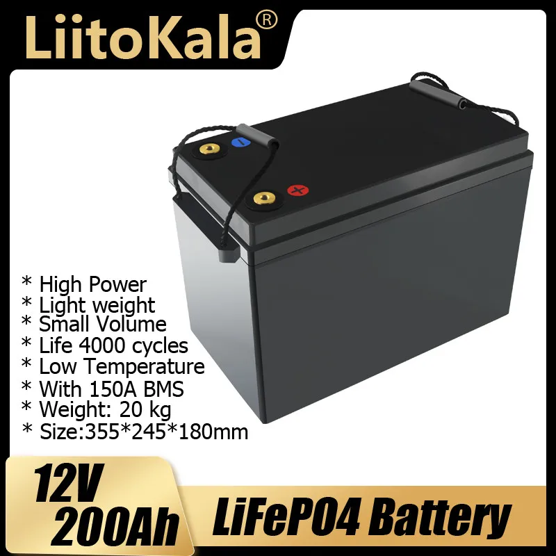 

LiitoKala12v lifepo4 200ah Iithium Battery Pack for Boat/Motor Propeller, Solar Energy, RV, Built-in 150A BMS Iife 4000 Cycles