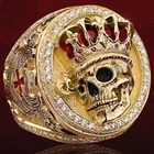 Кольцо с 3d-гравировкой в виде короны, черепа, золотого цвета
