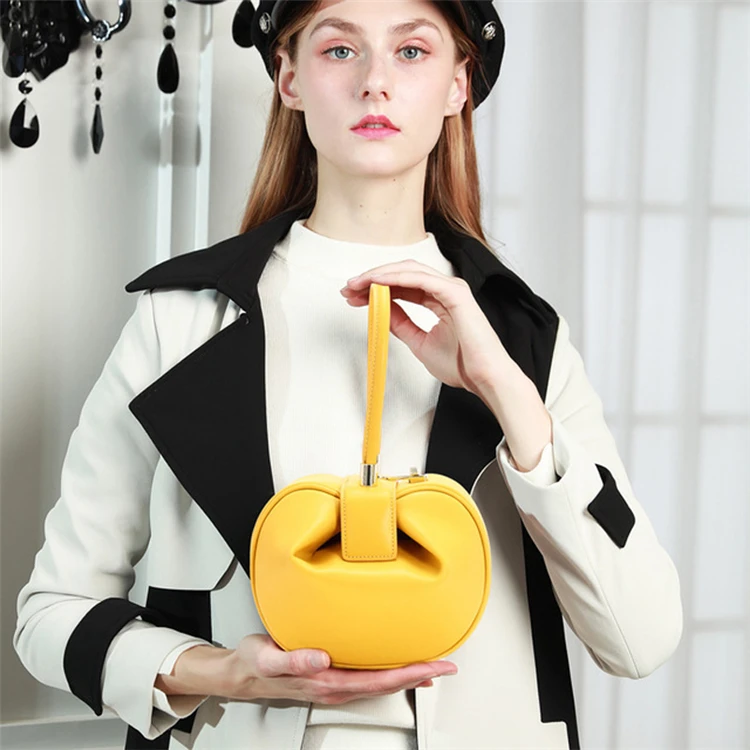 Burminsa Elegant Spherical Cow Genuine Leather Bags Women Small Designer Handbags High Quality Luxury Ladies Tote Bags NEW