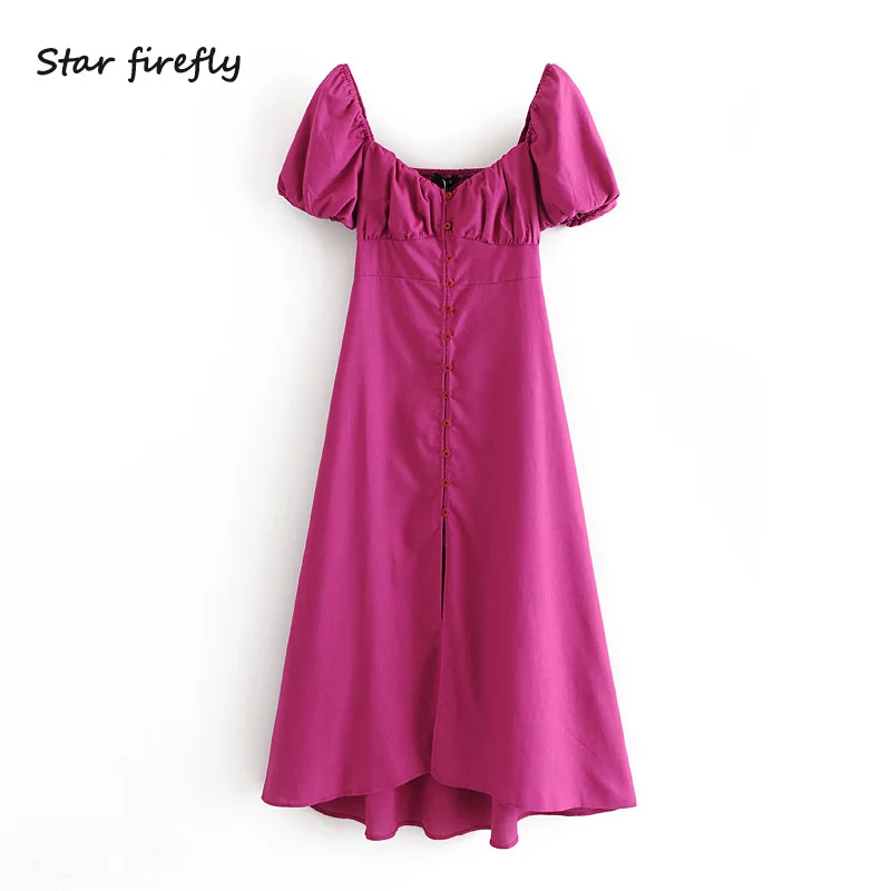 Женское однобортное платье с пышными рукавами Star firefly повседневное облегающее